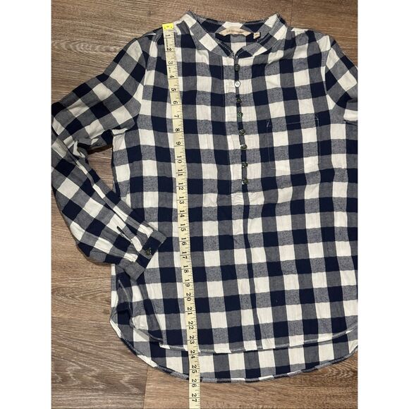 Soft Surroundings flannel navy plaid gingham  top M - Picture 8 of 9